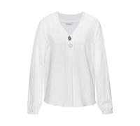 Langarmbluse LASCANA, Damen, Gr. 42, weiß, Web, Obermaterial: 100% Viskose, unifarben, figurumspielend hüftlang, V-Ausschnitt, elastischer Bund, Blusen, mit modischen Knöpfen (73730734-42) weiß