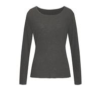 Langarmshirt LASCANA "mit feiner Glitzereinfassung", Damen, Gr. 48/50, schwarz (anthrazit melange), Feinstrick, Obermaterial: 62% Polyester (REPREVE), 34% Viskose, 4% Elasthan, Glanzfaden, unifarben, 