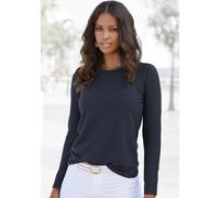 Langarmshirt LASCANA "mit Streifenstruktur", Damen, Gr. 40/42, transparent (beere, navy), Jersey, Obermaterial: 100% Baumwolle, unifarben, Basic, normal normal, Rundhals, abgesteppt, Shirts Langarmshi