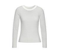 Langarmshirt LASCANA, Damen, Gr. 40/42, blau (creme, marine gestreift), Rippware, Obermaterial: 95% Baumwolle, 5% Elasthan, gestreift, figurbetont hüftlang, Rundhals, Shirts Langarmshirt, aus Rippware
