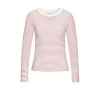 Langarmshirt LASCANA, Damen, Gr. 40/42, blau (creme, rot gestreift), Rippware, Obermaterial: 95% Baumwolle, 5% Elasthan, gestreift, figurbetont hüftlang, Rundhals, Shirts Langarmshirt, aus Rippware, S
