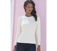 Langarmshirt LASCANA "aus weichem Viskose-Stretch", Damen, Gr. 48/50, graugrün, creme, Single Jersey, Obermaterial: 95% Viskose, 5% Elasthan, unifarben, Basic, Basic normal, Rundhals, Langarm, Shirts 