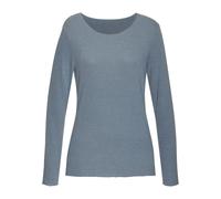 Langarmshirt LASCANA "mit feiner Glitzereinfassung", Damen, Gr. 36/38, blau (hellblau), Feinstrick, Obermaterial: 62% Polyester (REPREVE), 34% Viskose, 4% Elasthan, Glanzfaden, unifarben, feminin, beq