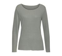 Langarmshirt LASCANA "mit feiner Glitzereinfassung", Damen, Gr. 44/46, grün (lindgrün), Feinstrick, Obermaterial: 61% Polyester (REPREVE), 36% Viskose, 3% Elasthan, unifarben, Glanzfaden, feminin, beq