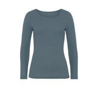 Langarmshirt LASCANA "in modischer Piqué-Optik", Damen, Gr. 44/46, blau (petrol), Piqué, Obermaterial: 69% Polyester (REPREVE), 28% Viskose, 3% Elasthan, unifarben, Basic, Basic schmal, Rundhals, Shir