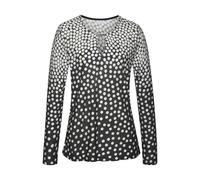 Langarmshirt LASCANA, Damen, Gr. 40/42, schwarz (schwarz, creme bedruckt), Jersey, Obermaterial: 100% Viskose, bedruckt, gepunktet, figurumspielend hüftlang, V-Ausschnitt, Shirts, mit kleinem Ausschni