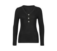 Langarmshirt LASCANA "mit kurzer Knopfleiste", Damen, Gr. 48/50, schwarz, Rippware, Obermaterial: 95% Viskose, 5% Elasthan, unifarben, casual, bequem, V-Ausschnitt, Langarm, Shirts, aus weicher Viskos