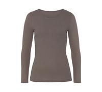 Langarmshirt LASCANA "in modischer Piqué-Optik", Damen, Gr. 48/50, grau (taupe), Piqué, Obermaterial: 69% Polyester (REPREVE), 28% Viskose, 3% Elasthan, unifarben, Basic, Basic schmal, Rundhals, Shirt