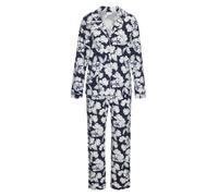 Pyjama LASCANA, Damen, Gr. 40/42, blau, gemustert, Single Jersey, Obermaterial: 50% Baumwolle, 45% Viskose, 5% Elasthan, geblümt, bequem lang, V-Ausschnitt, Homewear-Sets, mit schönem Blumenmuster (30