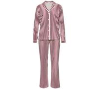 Pyjama LASCANA, Damen, Gr. 36/38, rot, weiß, gestreift, Single Jersey, Obermaterial: 100% Baumwolle, gestreift, bequem lang, V-Ausschnitt, Homewear-Sets Pyjama, Mit Weihnachtlichem Muster (47536227-36