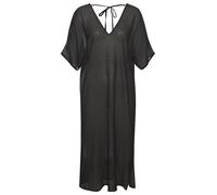Longtunika LASCANA, Damen, Gr. 38, schwarz, Chiffon, Obermaterial: 100% Polyester, unifarben, leicht transparent, modisch, figurumspielend kniebedeckend, tiefer V-Ausschnitt, Kurzarm, Tuniken, aus lei