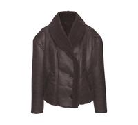 Lederimitatjacke LASCANA "mit weichem Teddyfutter und Knopfleiste", Damen, Gr. 34, braun (dunkelbraun), Stoff;Plüsch, Obermaterial: 100% Polyester, unifarben, figurumspielend hüftlang, gerader Abschlu