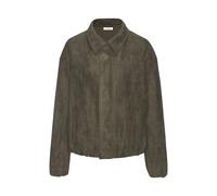 Lederimitatjacke LASCANA "in Veloursleder-Optik mit verdecktem Reißverschluss vorne, Oversize", Damen, Gr. 36, braun (olivgrün), Stoff, Obermaterial: 96% Polyester, 4% Elasthan. Futter: 100% Polyester