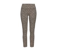 Leggings LASCANA, Damen, Gr. 44/46, N-Gr, grau (taupe, leo), Obermaterial: 95% Baumwolle, 5% Elasthan, animal-print, casual, eng lang, Hosen, Sweatleggings mit breitem Bündchen im Leo-Print, Loungewea
