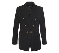 Longblazer LASCANA, Damen, Gr. 40, schwarz, Web, Obermaterial: 75% Polyester, 20% Viskose, 5% Elasthan. Futter: 100% Polyester, unifarben, figurumspielend Po-bedeckend, Blazer Longblazer, mit goldfarb