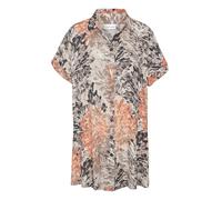Longbluse LASCANA, Damen, Gr. 42, orange (apricot, taupe bedruckt), Crêpe, Obermaterial: 100% Viskose, bedruckt, figurumspielend Po-bedeckend, mit Aufschlag, Blusen Longbluse, mit Blumendruck, sommerl