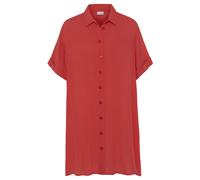 Longbluse LASCANA, Damen, Gr. 34, rot (korallrot), Crêpe, Obermaterial: 100% Viskose, unifarben, figurumspielend kurz, mit Aufschlag, Blusen Longbluse, mit Knopfleiste, Kurzarmbluse, Blusenkleid, somm