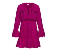 Longbluse LASCANA, Damen, Gr. 36/38, pink, Web, Obermaterial: 100% Viskose. Spitze: 100% Baumwolle, unifarben, modisch, figurumspielend kurz, V-Ausschnitt, Langarm Volant, Blusen, mit Spitzeneinsätzen