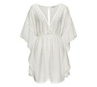 Longbluse LASCANA, Damen, Gr. 46, weiß, Spitze, Obermaterial: 95% Polyester, 5% Elasthan, unifarben, transparent, modisch, figurumspielend Po-bedeckend, tiefer V-Ausschnitt, Kurzarm Fledermausärmel, B