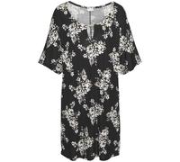 Longshirt LASCANA, Damen, Gr. 32/34, schwarz (schwarz, bedruckt), Jersey, Obermaterial: 100% Viskose, figurumspielend kurz, V-Ausschnitt, Shirts, mit dezentem Blumendruck, Shirtkleid mit weiten Ärmel 