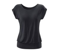 Longshirt LASCANA "mit breitem Bund", Damen, Gr. 32/34, schwarz, Obermaterial: 95% Viskose (LENZING™ ECOVERO™), 5% Elasthan, unifarben, figurumspielend lang, Rundhals, angeschnitten normaler Saum, Shi