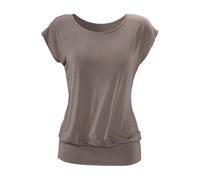 Longshirt LASCANA "mit breitem Bund", Damen, Gr. 44/46, grau (taupe), Obermaterial: 95% Viskose (LENZING™ ECOVERO™), 5% Elasthan, unifarben, figurumspielend lang, Rundhals, angeschnitten normaler Saum