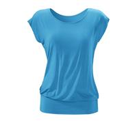 Longshirt LASCANA "mit breitem Bund", Damen, Gr. 48/50, blau (türkis), Obermaterial: 95% Viskose (LENZING™ ECOVERO™), 5% Elasthan, unifarben, figurumspielend lang, Rundhals, angeschnitten normaler Sau