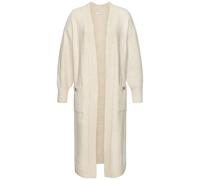 Longstrickjacke LASCANA, Damen, Gr. 44/46, beige (creme), Strick, Obermaterial: 83% Polyester, 7% Polyacryl, 6% Polyamid, 4% Wolle, unifarben, modisch, figurumspielend wadenlang, Langarm weit Rippstri