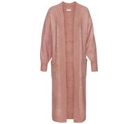 Longstrickjacke LASCANA, Damen, Gr. 44/46, lila (mauve meliert), Strick, Obermaterial: 83% Polyester, 7% Polyacryl, 6% Polyamid, 4% Wolle, modisch, figurumspielend wadenlang, Langarm weit Rippstrickbü