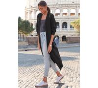 Longstrickjacke LASCANA, Damen, Gr. 36/38, schwarz, Strick, Obermaterial: 83% Polyester, 7% Polyacryl, 6% Polyamid, 4% Wolle, unifarben, modisch, figurumspielend wadenlang, Langarm weit Rippstrickbünd
