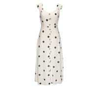 Maxikleid LASCANA, Damen, Gr. 44, N-Gr, beige, schwarz gepunktet, Web, Obermaterial: 85% Viskose, 15% Leinen. Futter: 100% Polyester, gepunktet, modisch, figurumspielend knöchelfrei, Rundhals, ohne Är