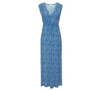 Maxikleid LASCANA "mit Alloverdruck und Tunnelzug unter der Brust", Damen, Gr. 40, N-Gr, blau (blau, creme bedruckt), Jersey, Obermaterial: 95% Modal, 5% Elasthan, bedruckt, figurbetont knöchellang, V