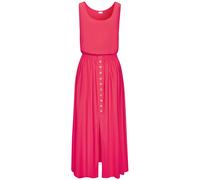 Maxikleid LASCANA, Damen, Gr. 46, N-Gr, pink, Web, Obermaterial: 76% Viskose, 24% Polyester, unifarben, figurumspielend bodenlang, tiefer Rundhals, Kleider Maxikleid, mit Zierknöpfen, Sommerkleid, mod