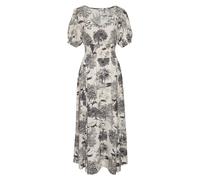 Maxikleid LASCANA, Damen, Gr. 46, N-Gr, beige (schwarz, creme bedruckt), Web, Obermaterial: 100% Viskose, bedruckt, figurumspielend knöchellang, V-Ausschnitt, Puffärmel, Kleider Maxikleid, mit Allover