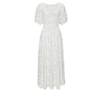 Maxikleid LASCANA, Damen, Gr. 40, N-Gr, blau (weiß, schwarz bedruckt), Web, Obermaterial: 100% Viskose, bedruckt, figurumspielend knöchellang, V-Ausschnitt, Puffärmel, Kleider Maxikleid, mit Alloverdr