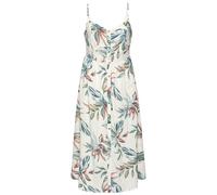 Midikleid LASCANA "mit floralem Druck aus Webware mit Leinenanteil", Damen, Gr. 42, N-Gr, beige, blau bedruckt, Web, Obermaterial: 58% Viskose, 28% Baumwolle, 14% Leinen, bedruckt, figurumspielend ca.