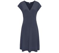 Midikleid LASCANA, Damen, Gr. 46, N-Gr, blau, Jersey, Obermaterial: 95% Polyester, 5% Elasthan, unifarben, modisch, figurumspielend knieumspielend, tiefer V-Ausschnitt, Kurzarm, Kleider, aus bügelfrei