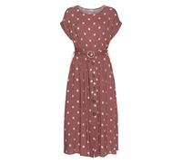 Midikleid LASCANA, Damen, Gr. 38, N-Gr, beige (marsala, creme, bedruckt), Web, Obermaterial: 100% Viskose, gepunktet, figurumspielend ca. Mitte Wade, Rundhals, Aufschlag, Kleider Midikleid, mit Punkte