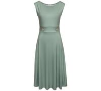 Midikleid LASCANA, Damen, Gr. 42, N-Gr, grün (sage grün), Jersey, Obermaterial: 95% Polyester, 5% Elasthan, unifarben, modisch, figurumspielend kniebedeckend, Rundhals, ohne Ärmel, Kleider, mit dekora