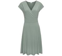 Midikleid LASCANA, Damen, Gr. 46, N-Gr, grün (sage grün), Jersey, Obermaterial: 95% Polyester, 5% Elasthan, unifarben, modisch, figurumspielend knieumspielend, tiefer V-Ausschnitt, Kurzarm, Kleider, a