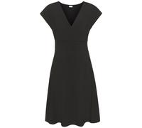 Midikleid LASCANA, Damen, Gr. 46, N-Gr, schwarz, Jersey, Obermaterial: 95% Polyester, 5% Elasthan, unifarben, figurumspielend knieumspielend, tiefer V-Ausschnitt, Kleider Midikleid, aus bügelfreier Wa