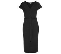 Midikleid LASCANA Gr. 46, N-Gr, schwarz Damen Kleider Strandkleider aus Rippware, Wickelkleid mit Beinschlitz, casual-chic (85467066-46)