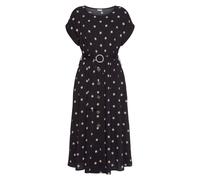 Midikleid LASCANA, Damen, Gr. 38, N-Gr, beige (schwarz, sand, bedruckt), Web, Obermaterial: 100% Viskose, gepunktet, figurumspielend ca. Mitte Wade, Rundhals, Aufschlag, Kleider, mit Punktedruck und T