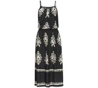Midikleid LASCANA "aus gewebter Viskose mit Ethnodruck", Damen, Gr. 40, N-Gr, schwarz (schwarz, sand bedruckt), Web, Obermaterial: 100% Viskose, bedruckt, figurumspielend ca. Mitte Wade, Rundhals, Kle