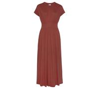 Midikleid LASCANA, Damen, Gr. 38, N-Gr, orange (terrakotta), Jersey, Obermaterial: 100% Viskose, unifarben, figurumspielend ca. Mitte Wade, V-Ausschnitt, Kleider Midikleid, mit Reißverschluss am Aussc