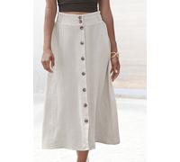 Midirock LASCANA Gr. 44, beige (sand) Damen Röcke Lange mit Knopfleiste, Leinenrock, Sommerrock (83456406-44)