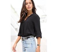 LASCANA "mit tiefem V-Ausschnitt aus weich fließender Viskose" Bluse mit 3/4-Ärmeln, Damenbluse für den Alltag oder festliche Anlässe (13329052-42) schwarz