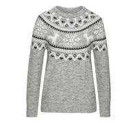 Norwegerpullover LASCANA, Damen, Gr. 40/42, grau (grau meliert), Strick, Obermaterial: 84% Polyacryl, 8% Polyamid, 6% Polyester, 2% Elasthan, gemustert, figurumspielend hüftlang, Rundhals, Raglanärmel