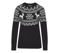 Norwegerpullover LASCANA, Damen, Gr. 36/38, schwarz, Strick, Obermaterial: 84% Polyacryl, 8% Polyamid, 6% Polyester, 2% Elasthan, gemustert, figurumspielend hüftlang, Rundhals, Raglanärmel, Pullover N