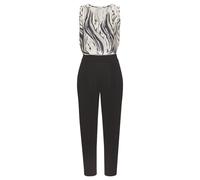 Overall LASCANA, Damen, Gr. 34, N-Gr, beige (beige, schwarz), Crêpe, Obermaterial: 95% Polyester, 5% Elasthan, bedruckt, figurumspielend lang, tiefer V-Ausschnitt, Overalls Overall, mit bedrucktem Obe